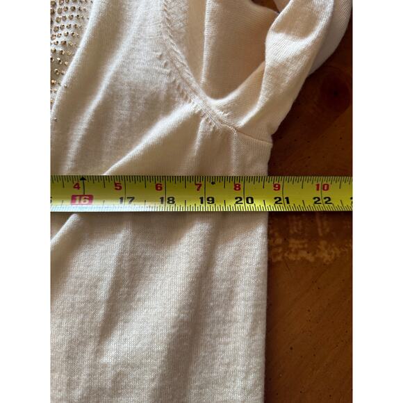 Tory Burch Gaugino Sweater Cardigan Wool Studded Open Front Beige Gold Size XL - Picture 11 of 13